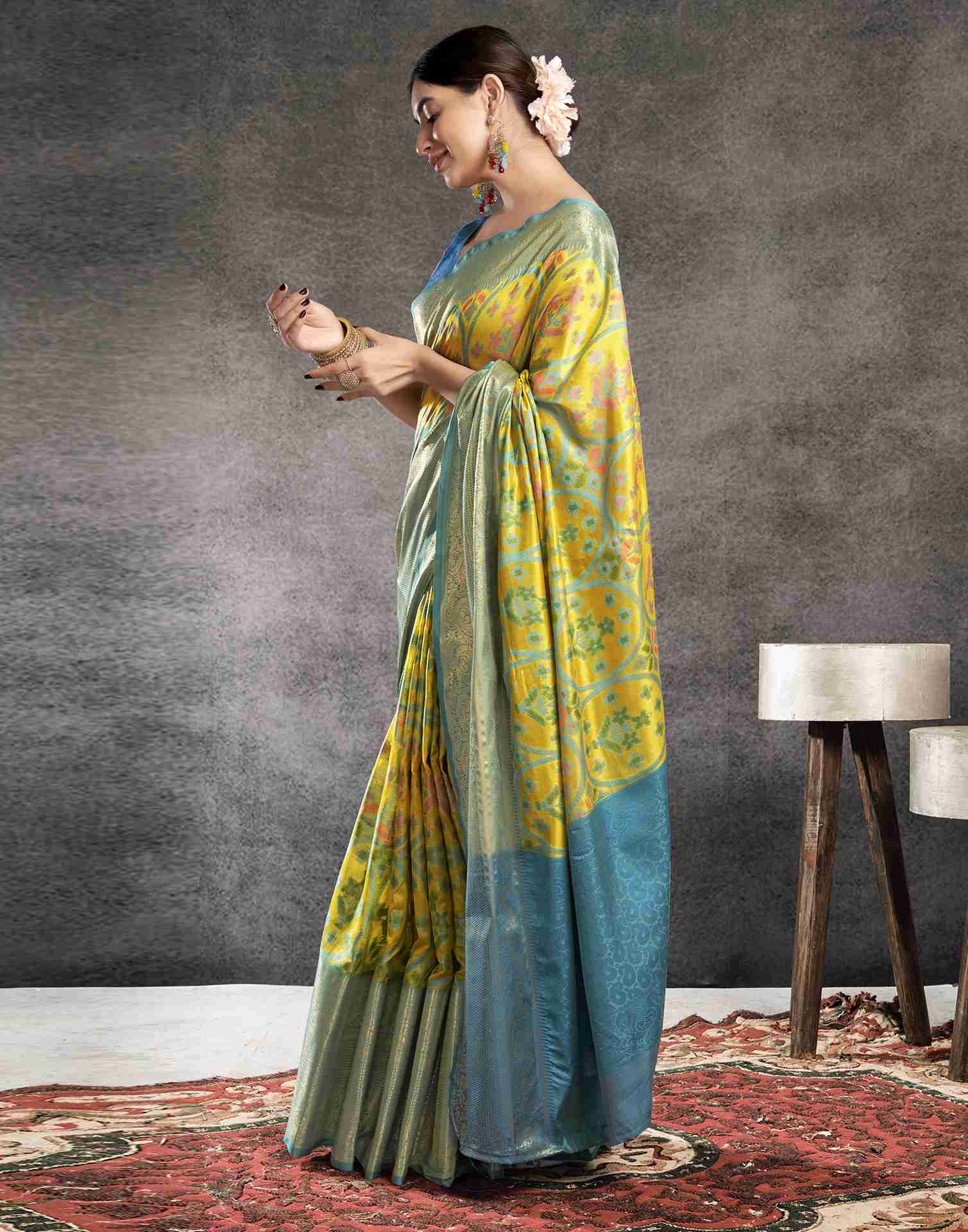 Lime Yellow Silk Woven Banarasi Saree