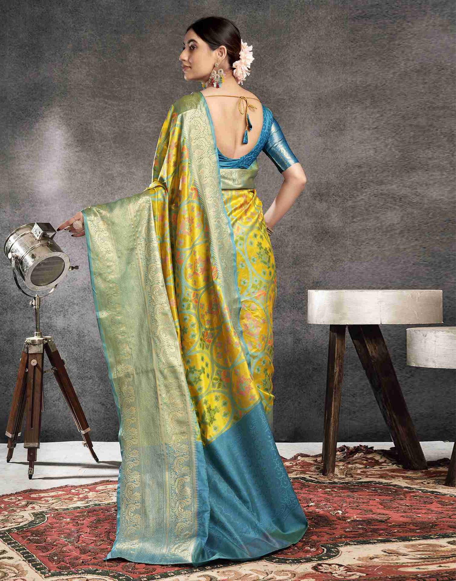 Lime Yellow Silk Woven Banarasi Saree