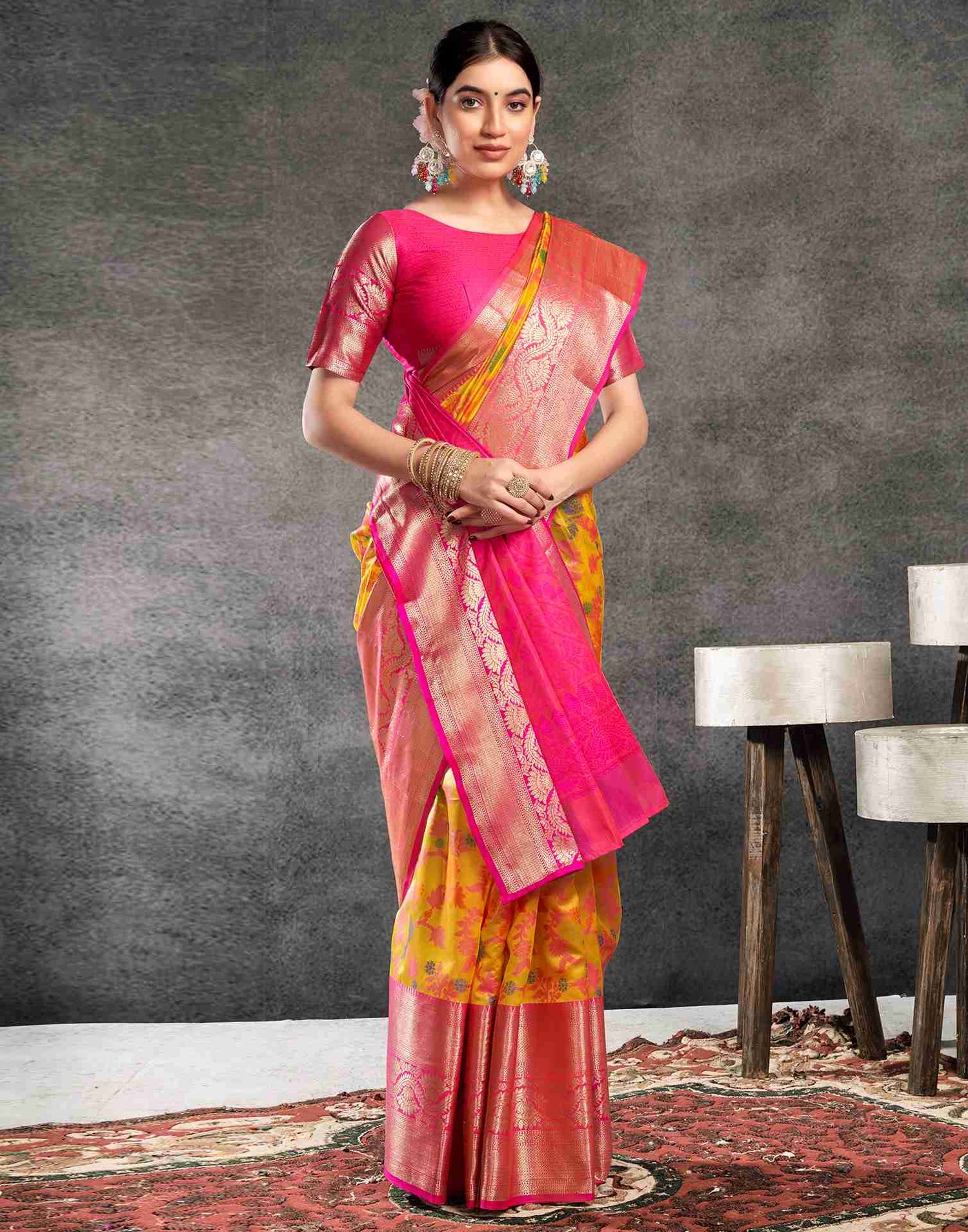 Yellow Silk Woven Banarasi Saree