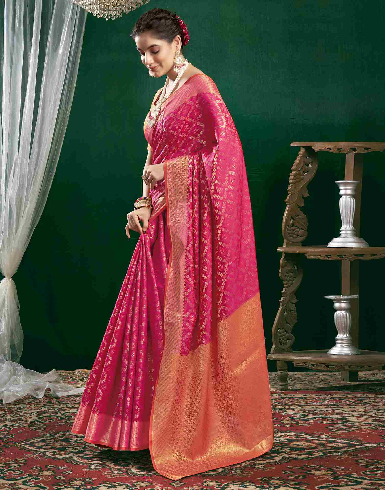 Rani Pink Silk Woven Banarasi Saree