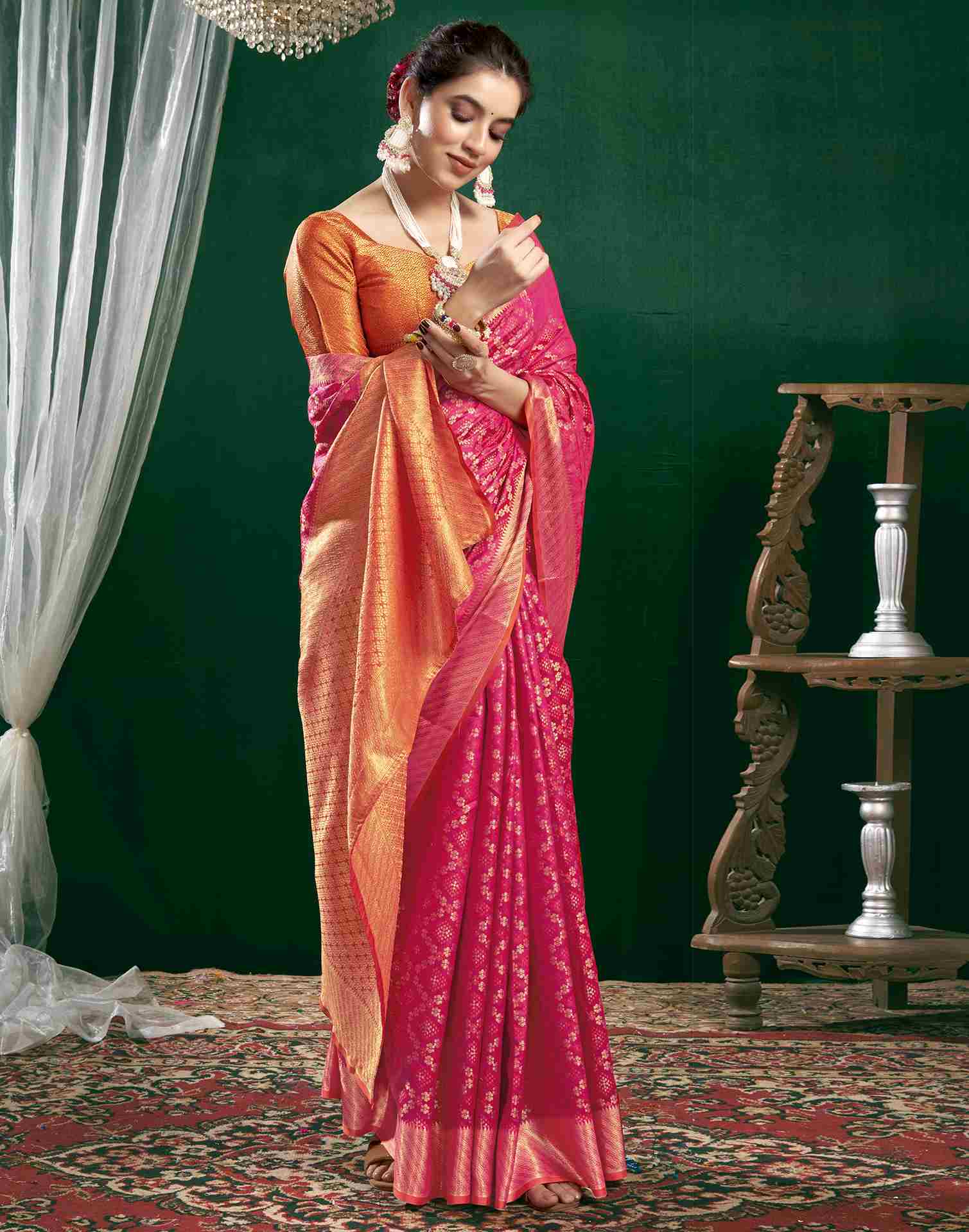 Rani Pink Silk Woven Banarasi Saree