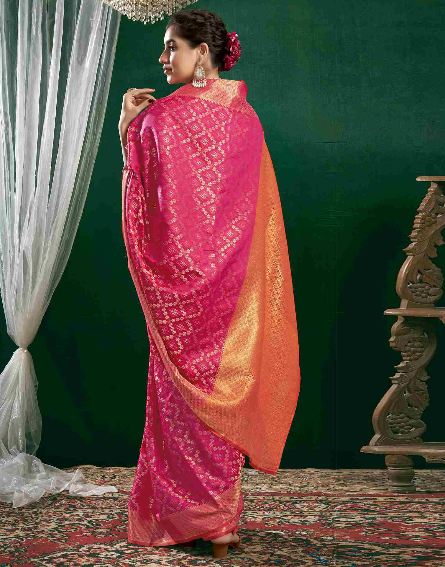 Rani Pink Silk Woven Banarasi Saree