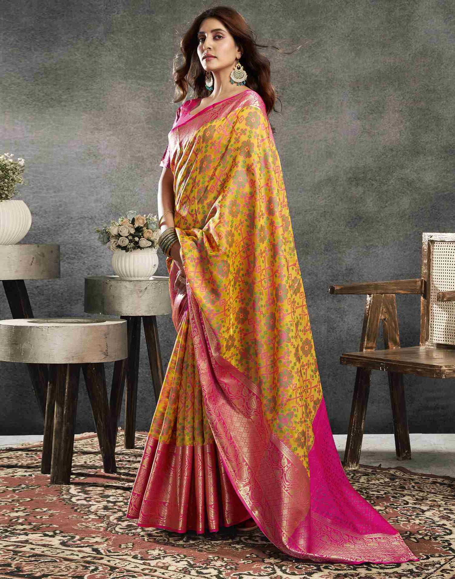 Yellow Silk Woven Banarasi Saree