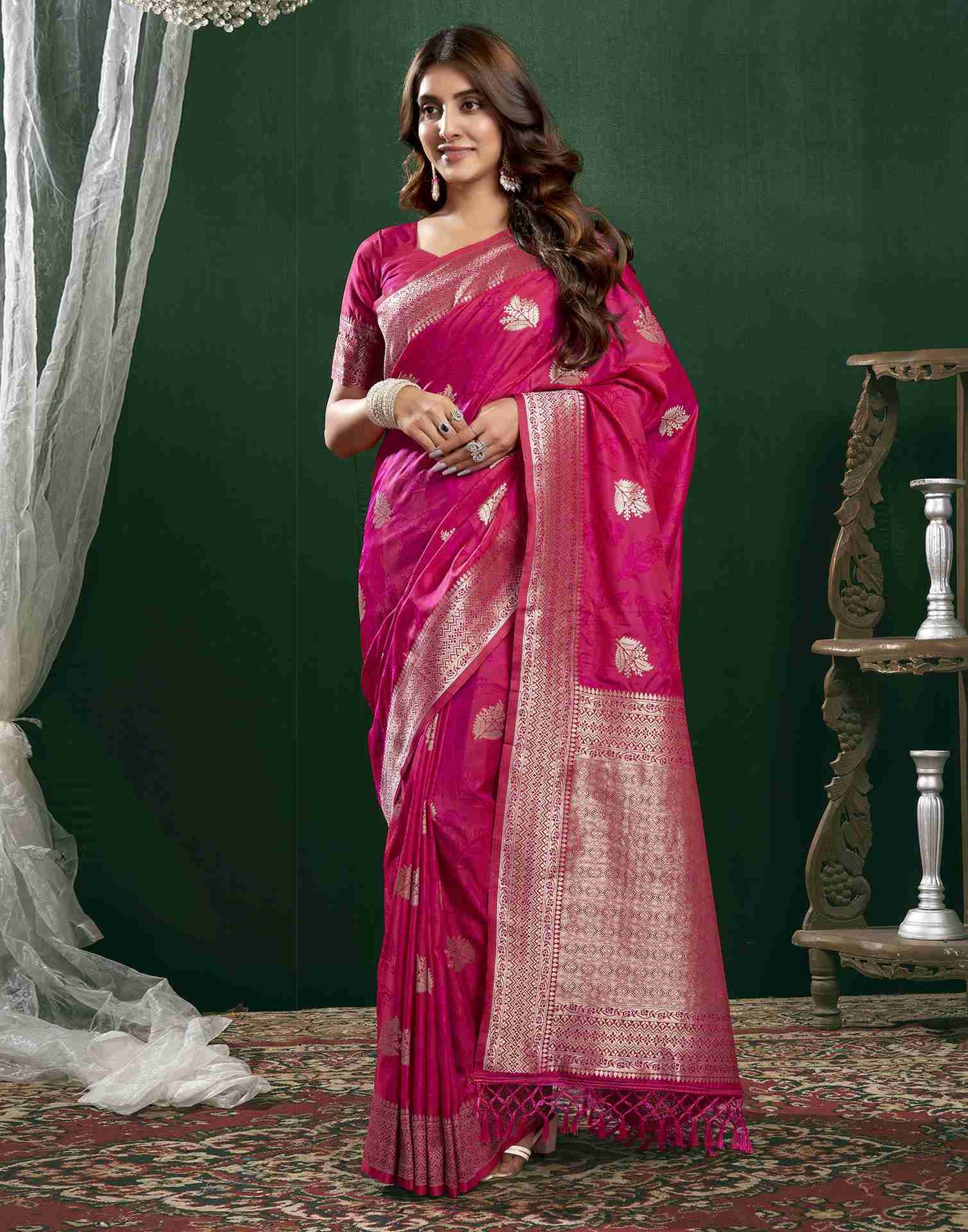 Rani Pink Silk Woven Banarasi Saree