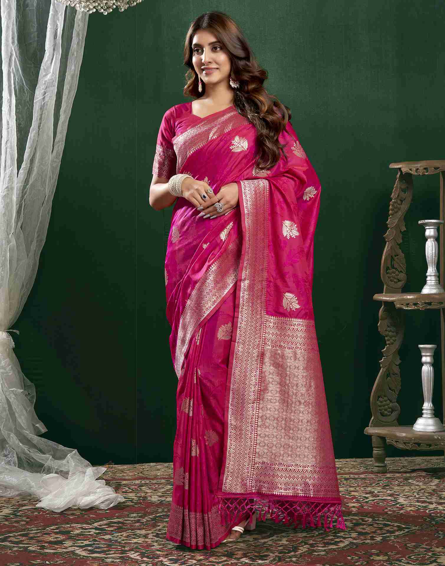 Rani Pink Silk Woven Banarasi Saree