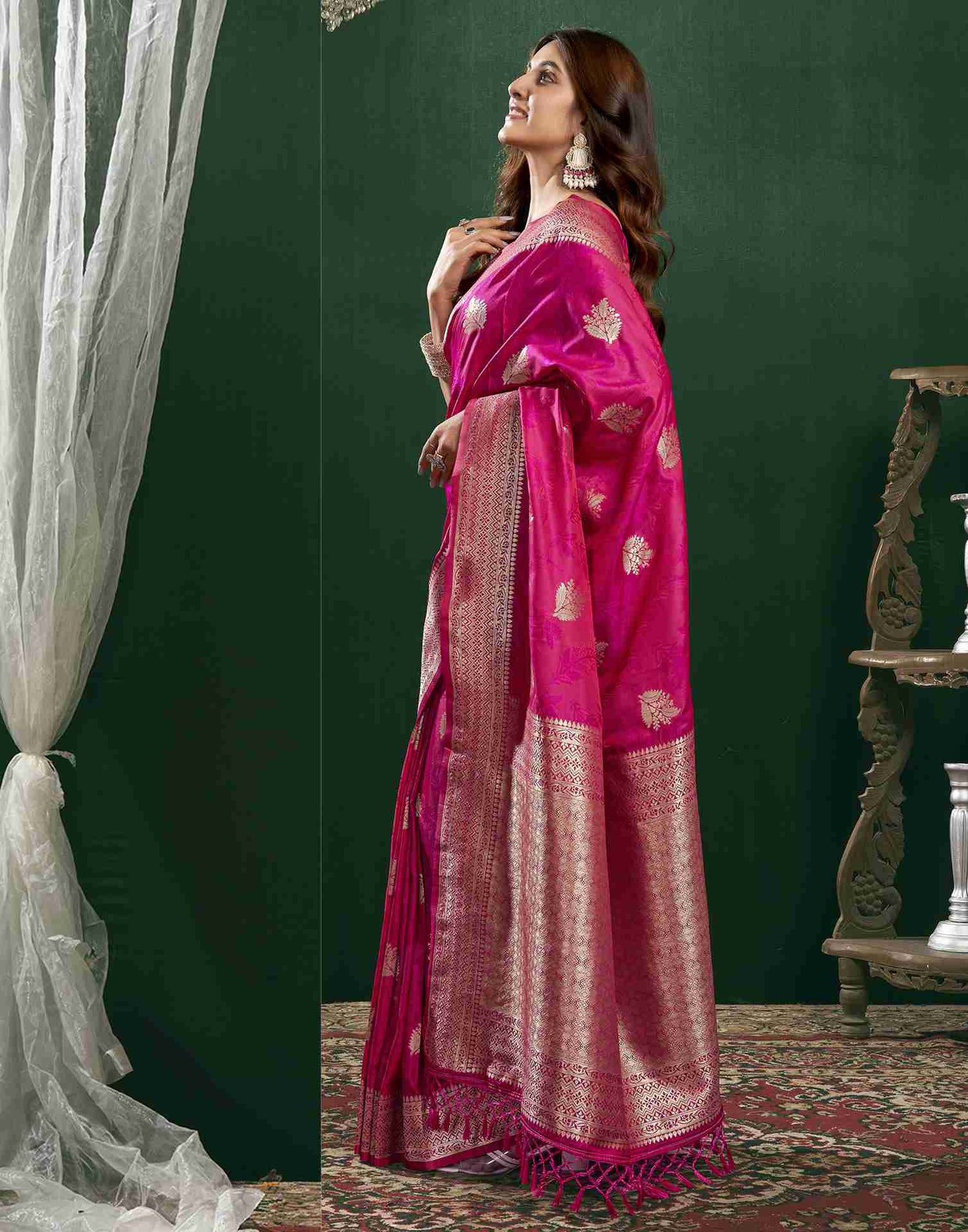 Rani Pink Silk Woven Banarasi Saree