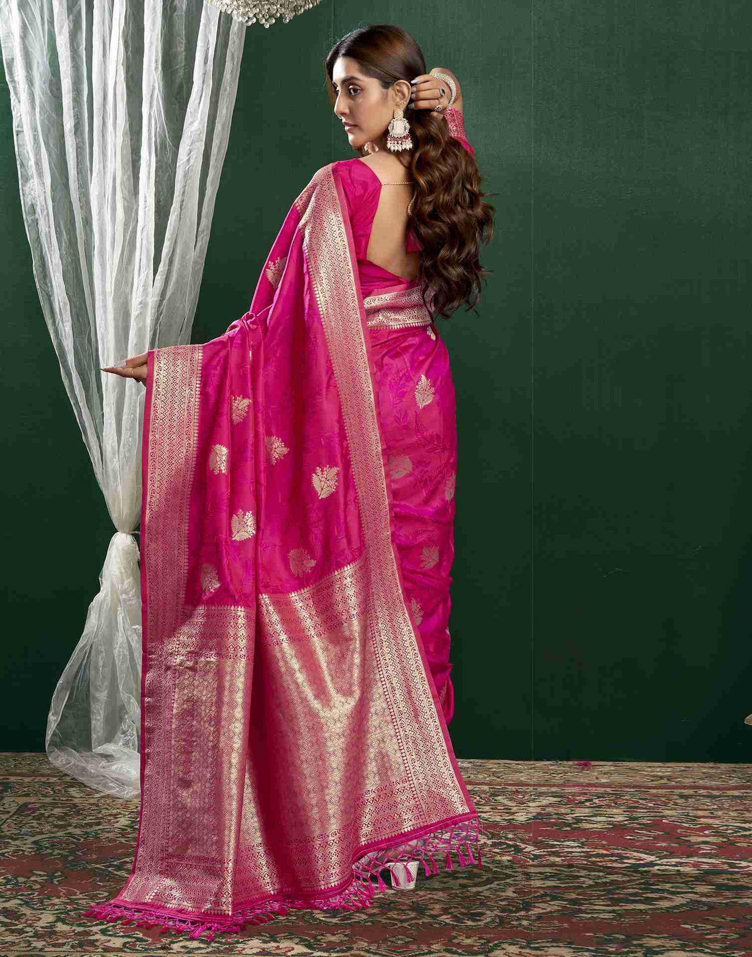 Rani Pink Silk Woven Banarasi Saree