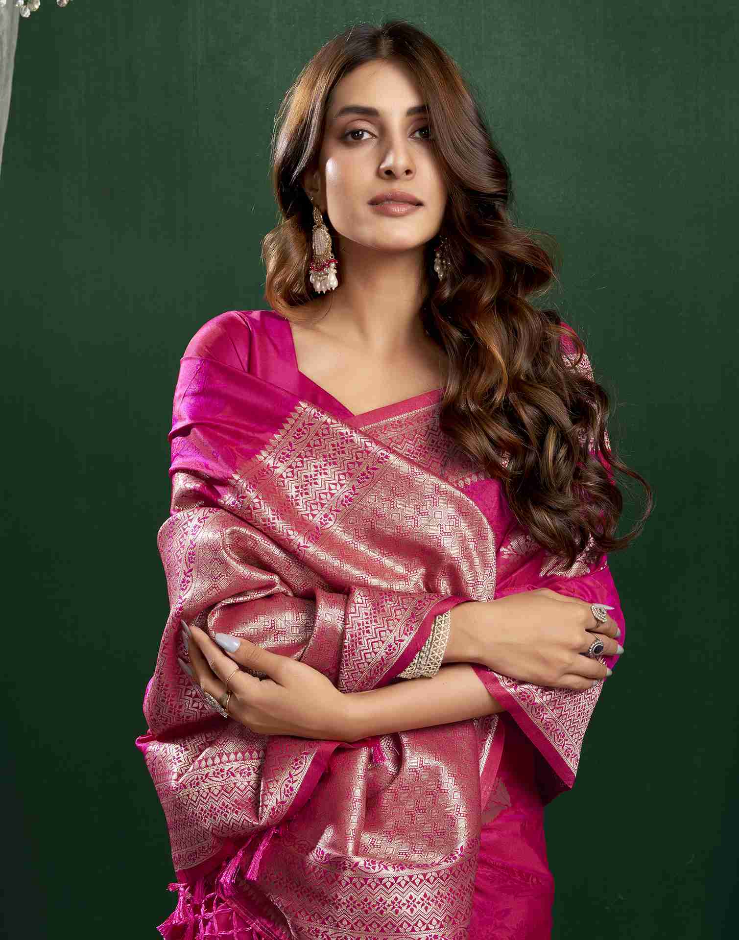 Rani Pink Silk Woven Banarasi Saree