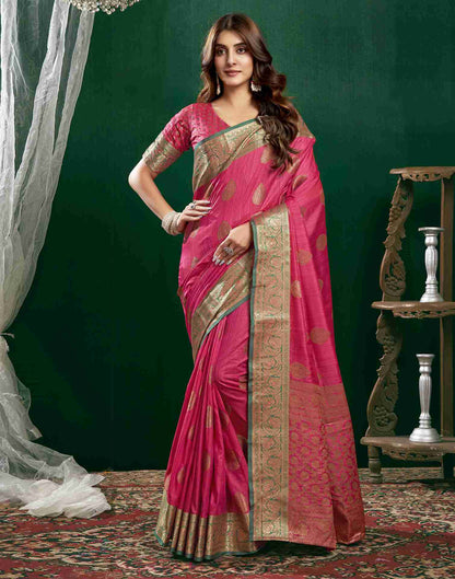 Deep Pink Silk Woven Banarasi Saree