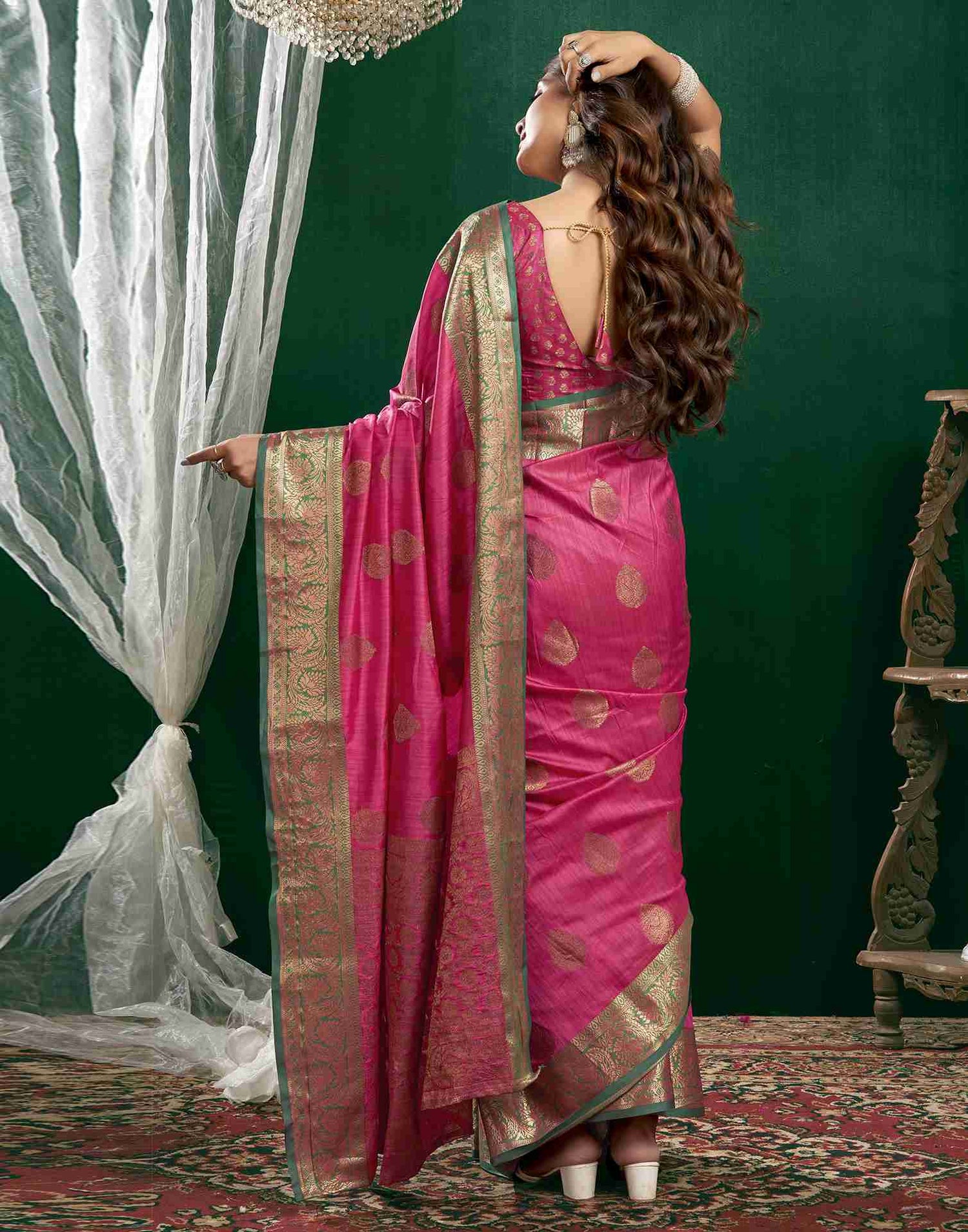 Deep Pink Silk Woven Banarasi Saree