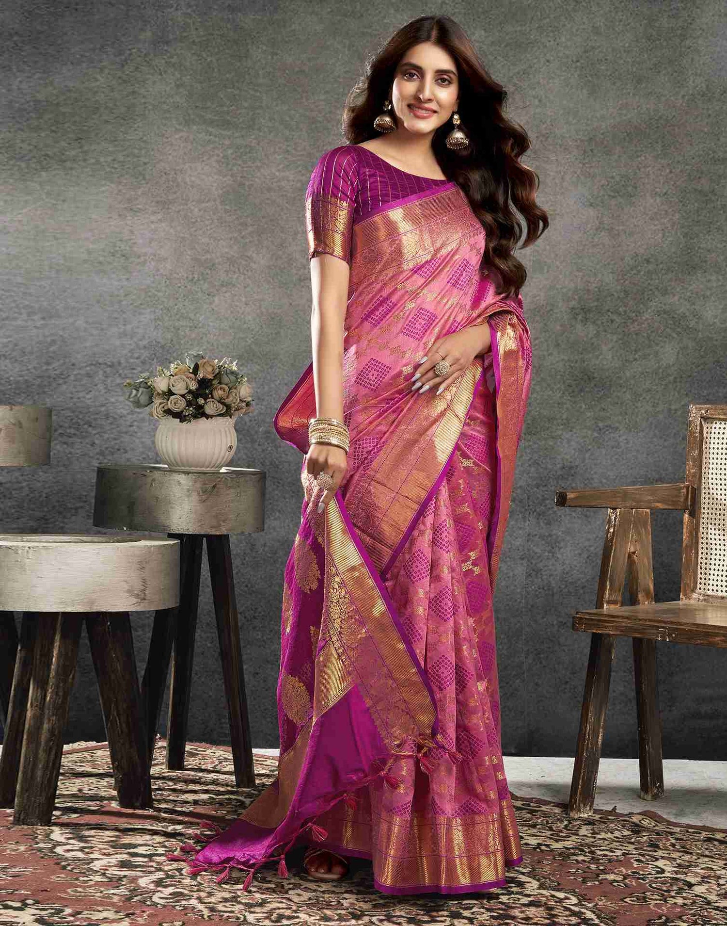 Pink Silk Woven Banarasi Saree