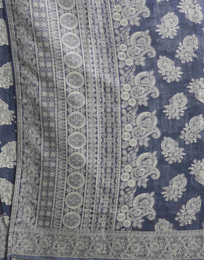 Dusty Dark Blue Cotton Woven Printed Saree