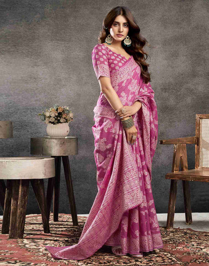 Rose Pink Cotton Woven Printed Saree