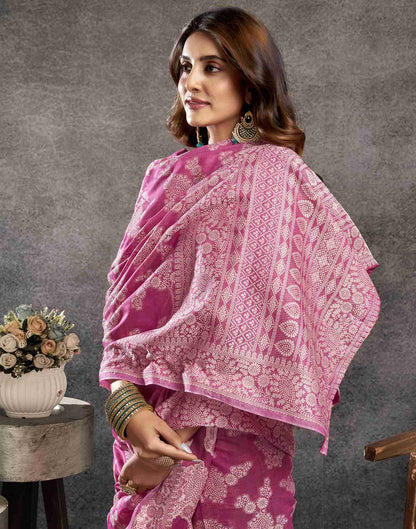 Rose Pink Cotton Woven Printed Saree