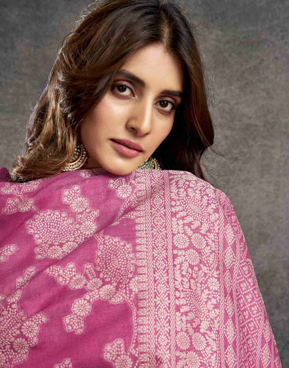 Rose Pink Cotton Woven Printed Saree