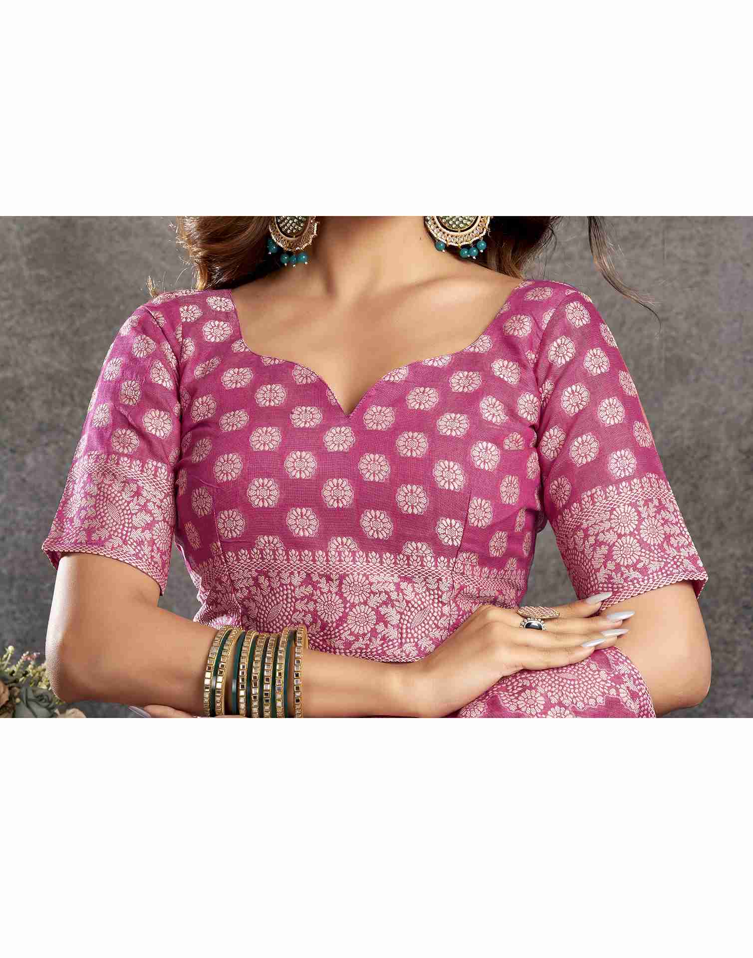 Rose Pink Cotton Woven Printed Saree