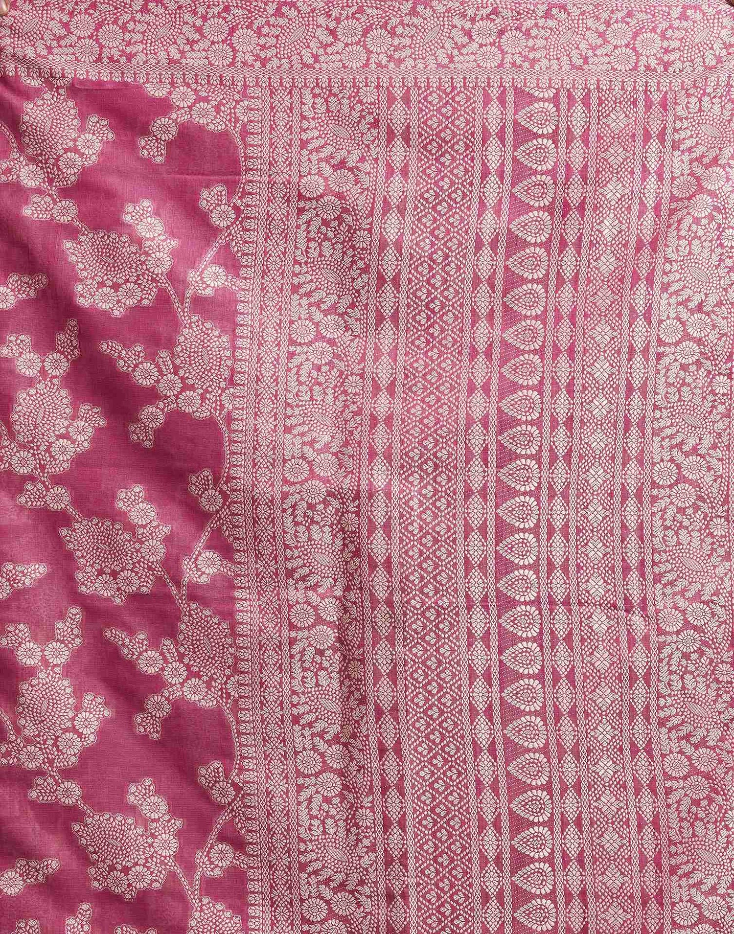 Rose Pink Cotton Woven Printed Saree