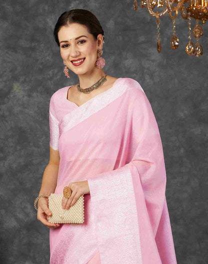 Light Pink Cotton Woven Banarasi Saree