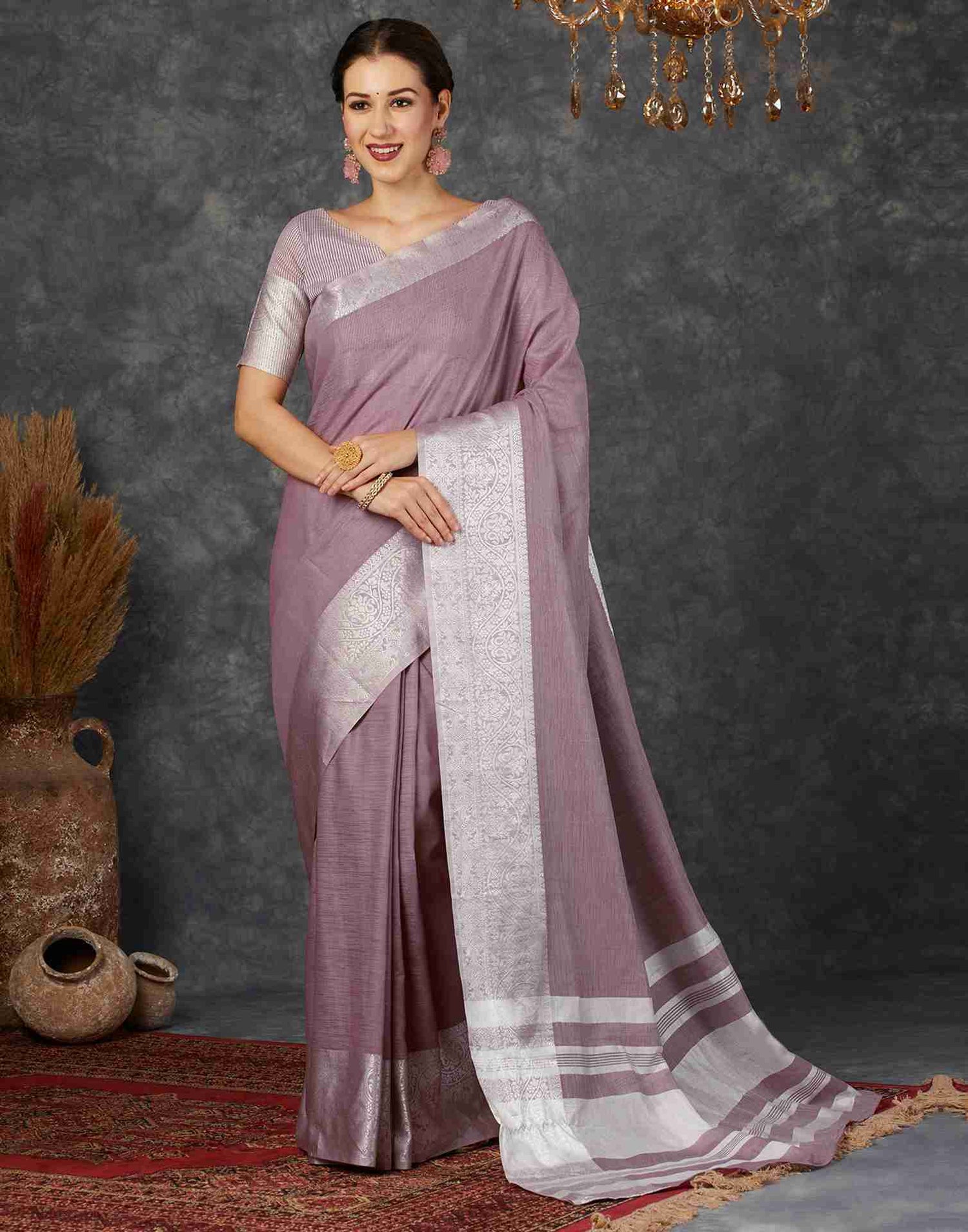 Dusty Purple Cotton Woven Banarasi Saree