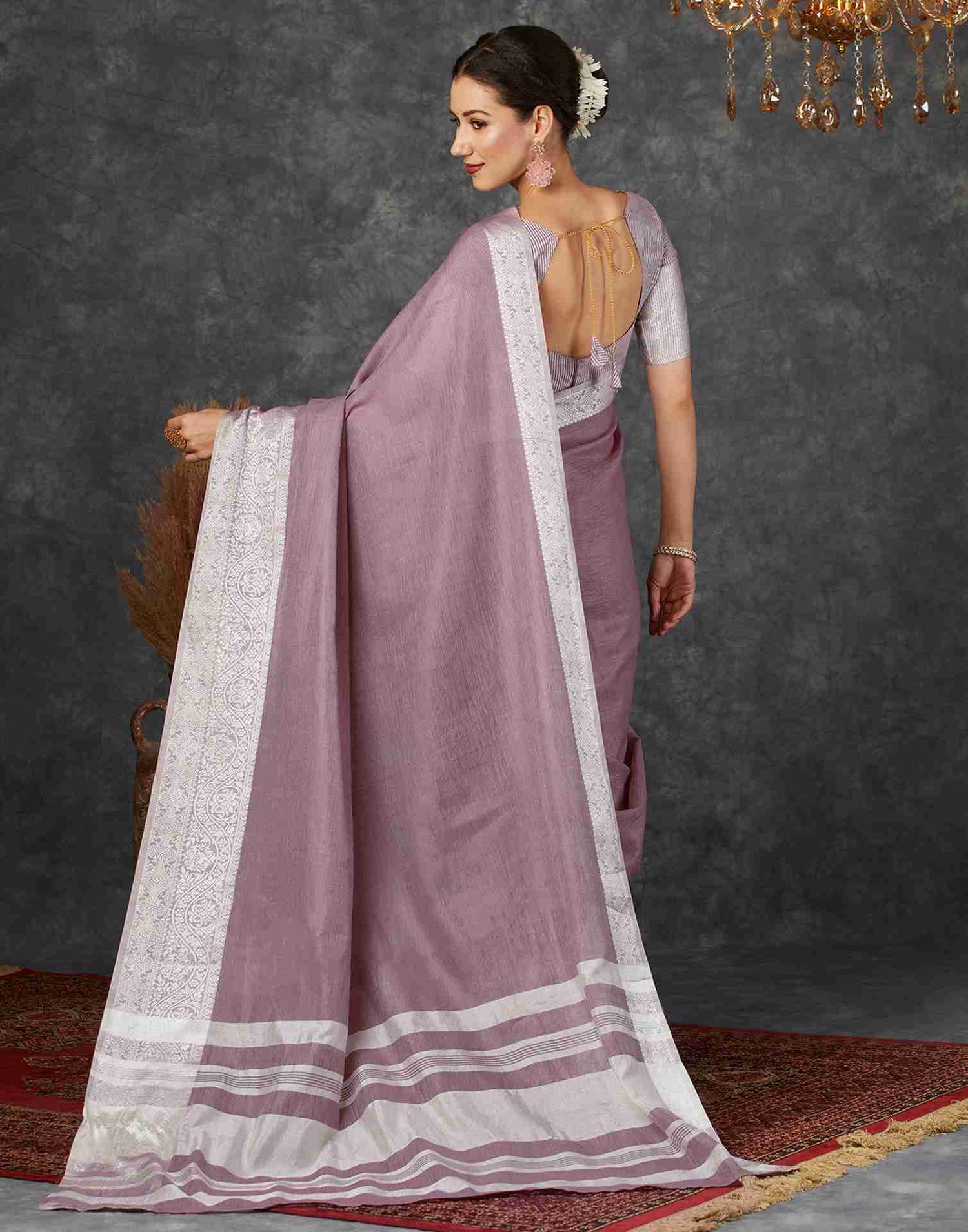 Dusty Purple Cotton Woven Banarasi Saree