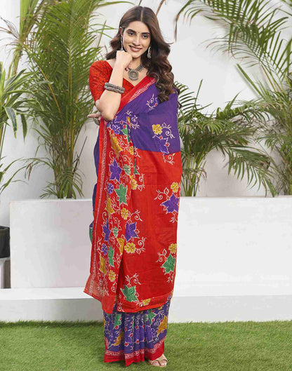 Violet Cotton Printed Saree