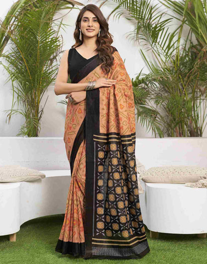 Dusty Orange Cotton Printed Saree