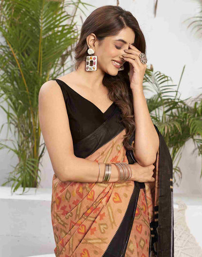 Dusty Orange Cotton Printed Saree