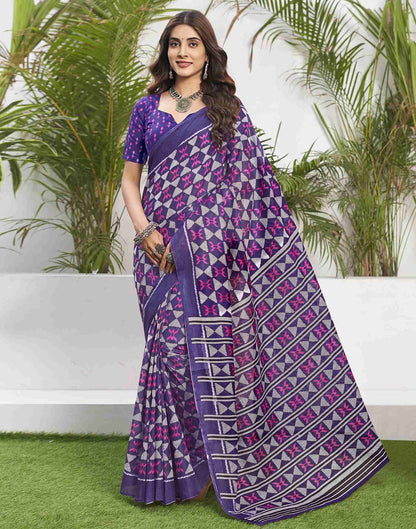 Violet Cotton Printed Saree