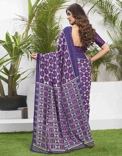 Violet Cotton Printed Saree