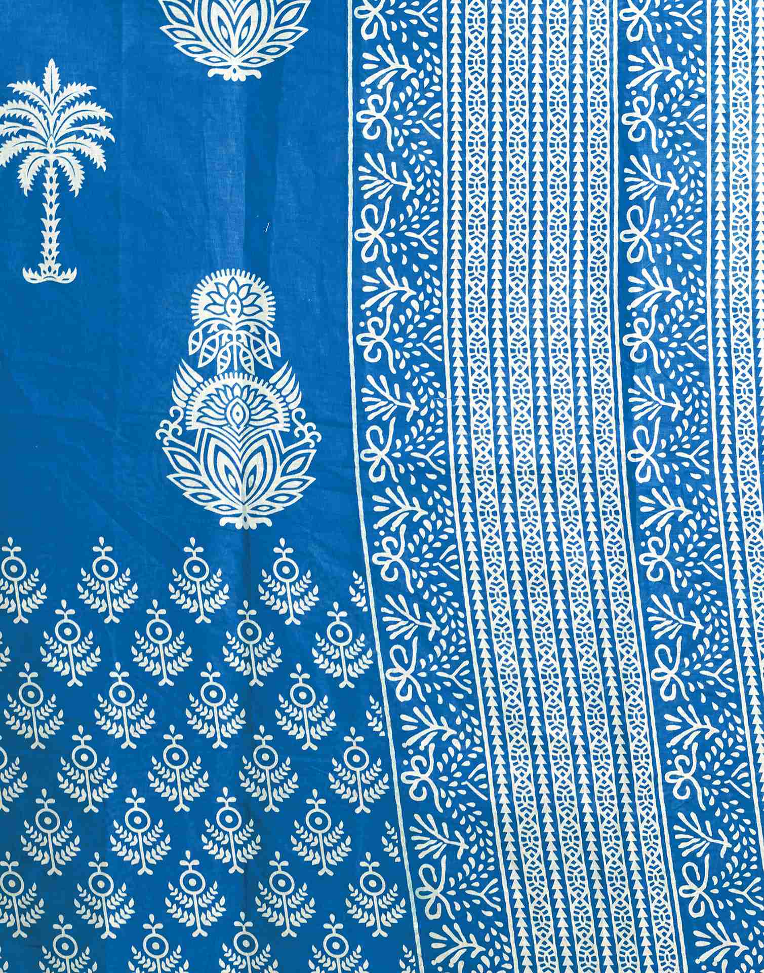 Blue Cotton Printed Saree