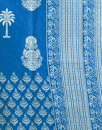 Blue Cotton Printed Saree