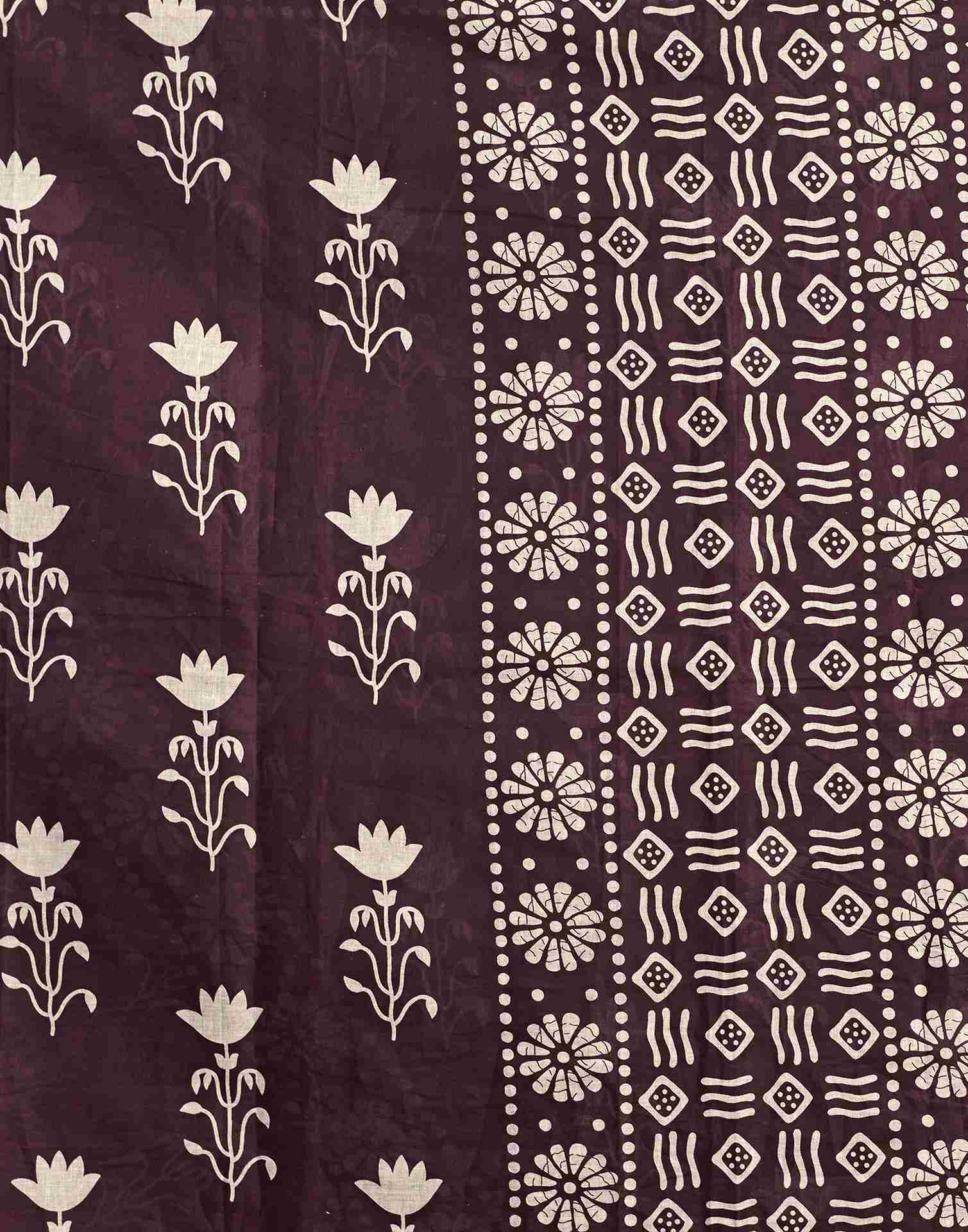 Wine Cotton Printed Saree