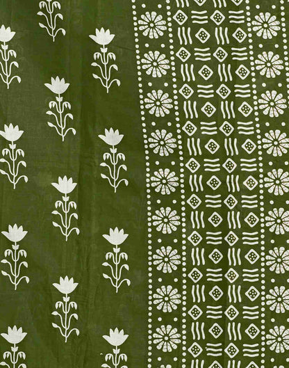 Olive Green Cotton Printed Saree