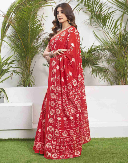 Red Cotton Printed Saree