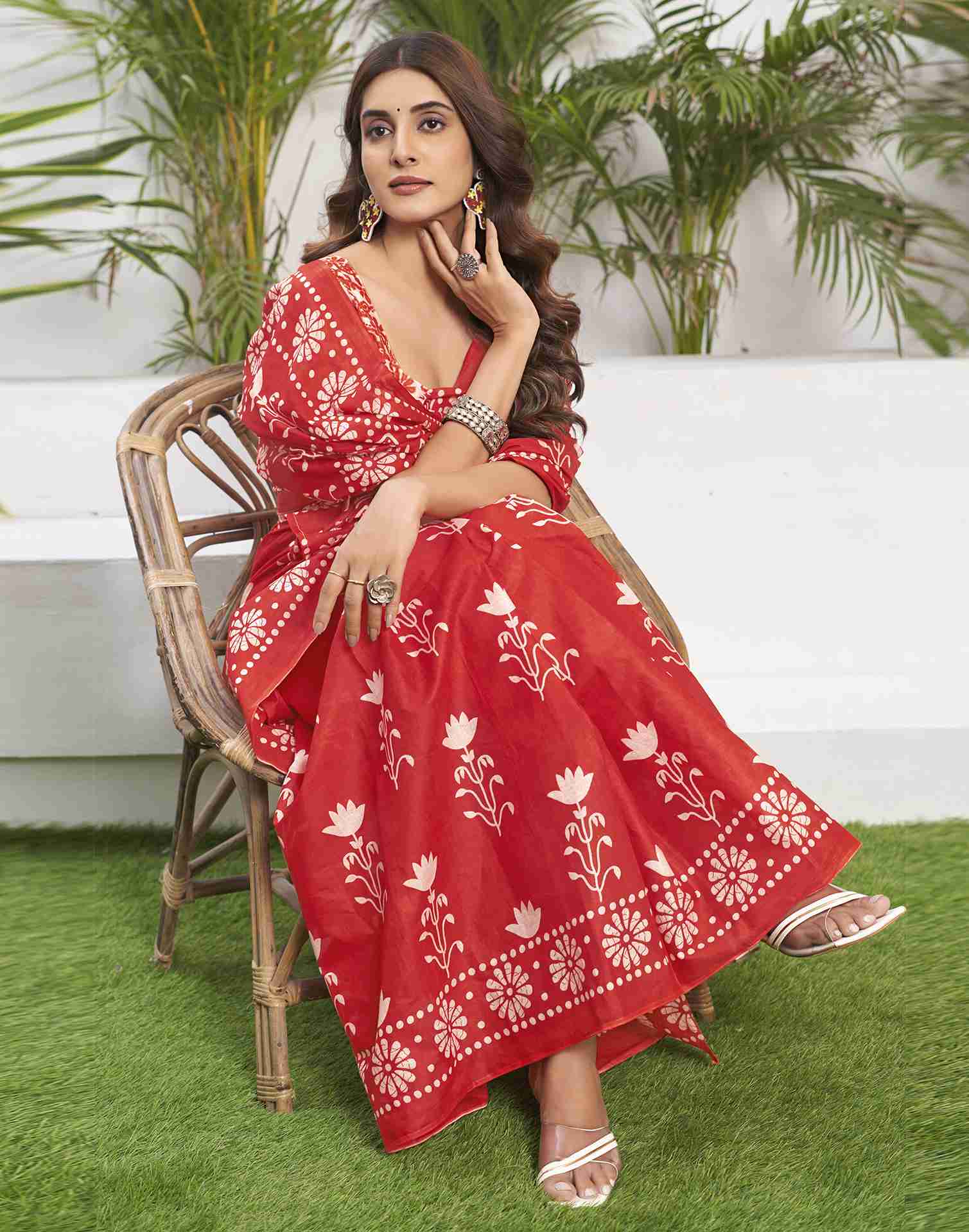 Red Cotton Printed Saree