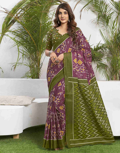 Dusty Purple Cotton Geometric Printed Saree