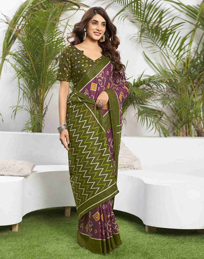 Dusty Purple Cotton Geometric Printed Saree