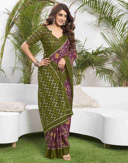 Dusty Purple Cotton Geometric Printed Saree