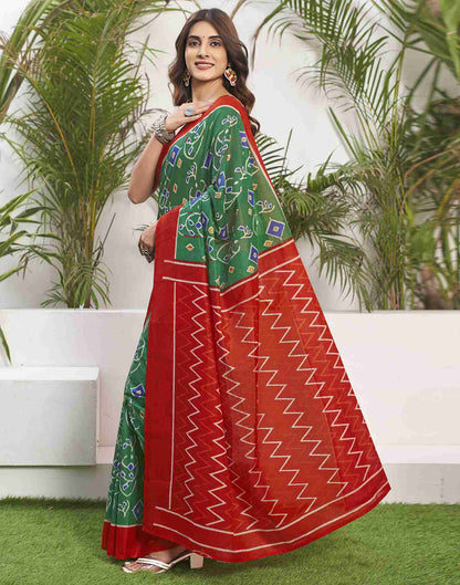 Bottle Green Cotton Geometric Printed Saree