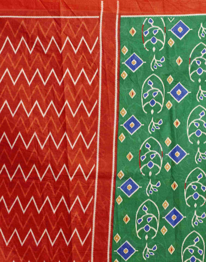 Bottle Green Cotton Geometric Printed Saree