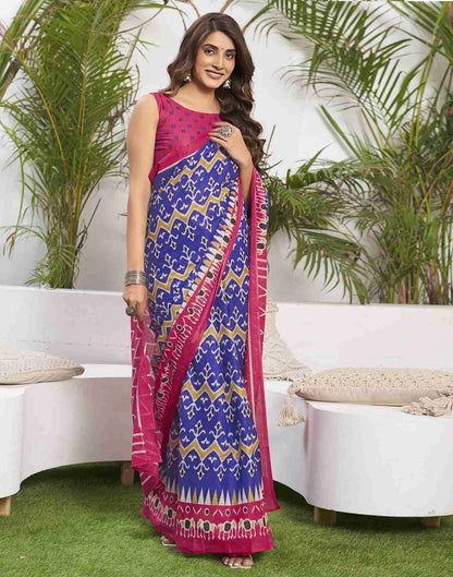 Dark Blue Cotton Geometric Printed Saree