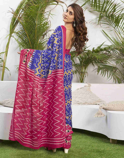 Dark Blue Cotton Geometric Printed Saree