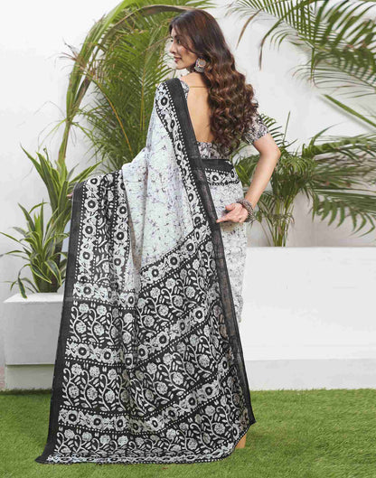 White Cotton Printed Saree