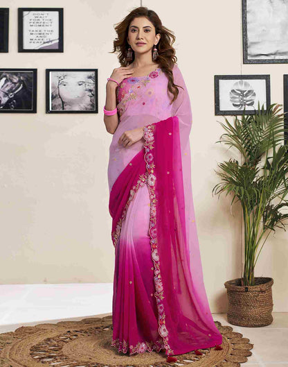 Light Pink Georgette Plain Embroidery Saree