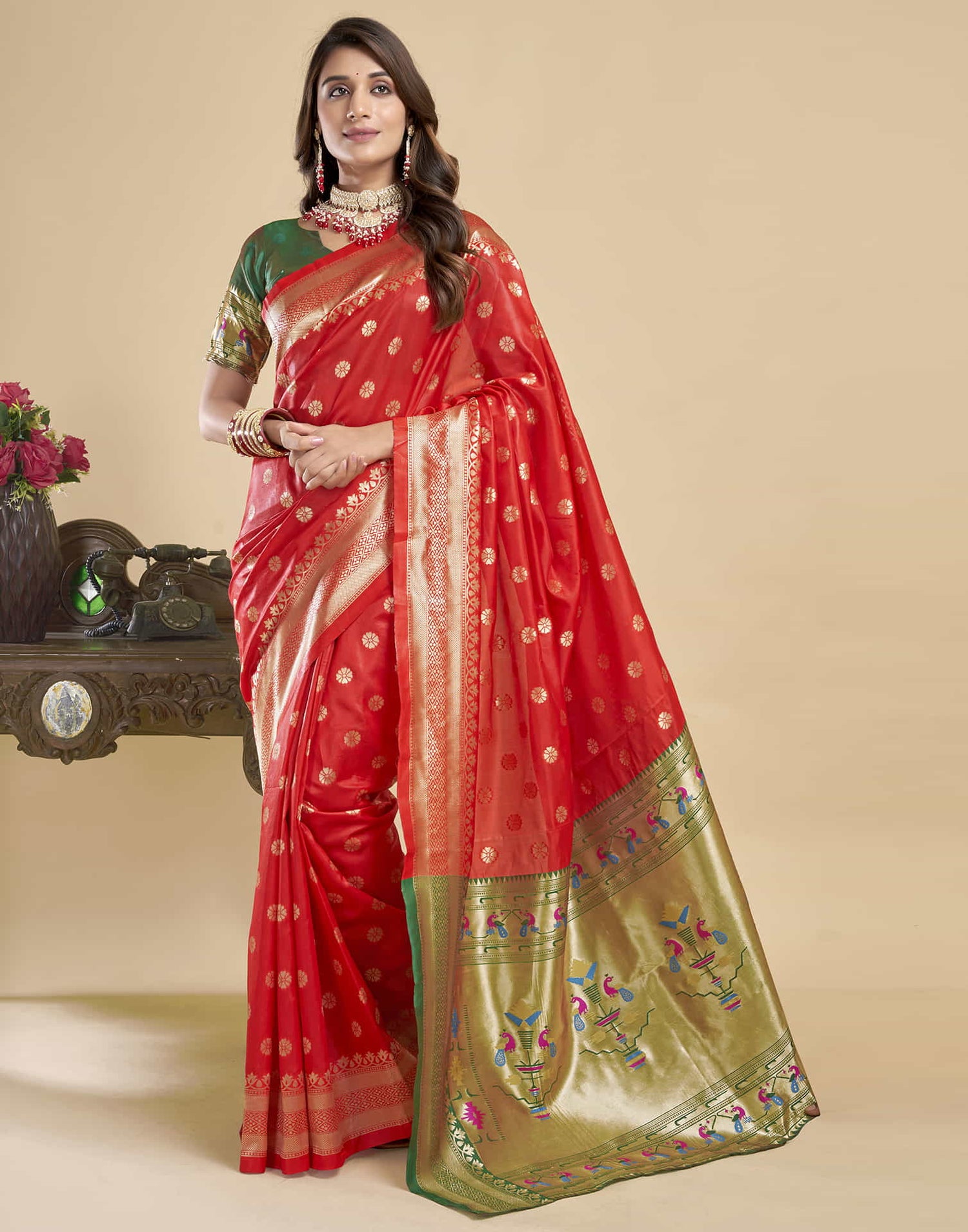 Red Silk Woven Paithani Saree