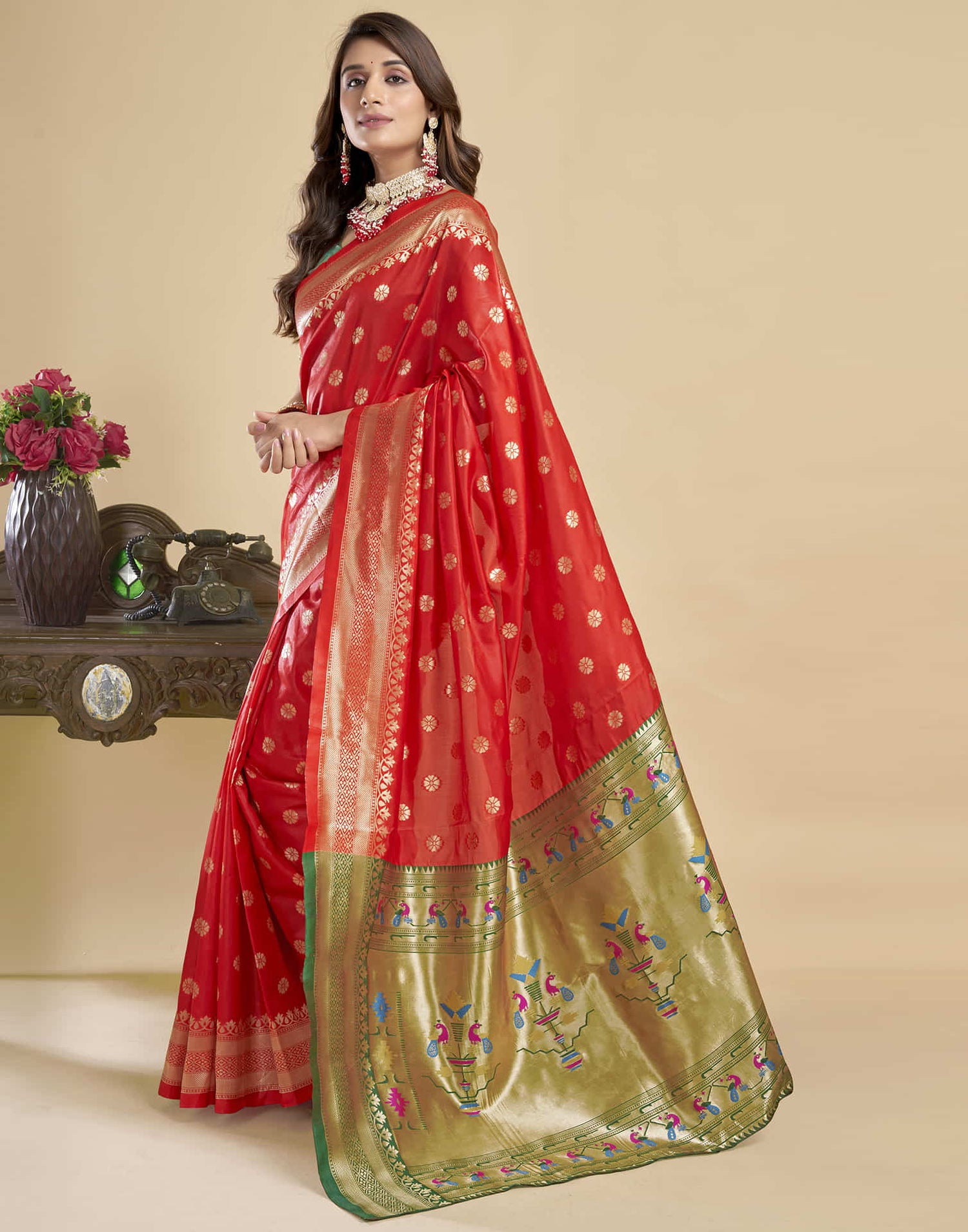 Red Silk Woven Paithani Saree