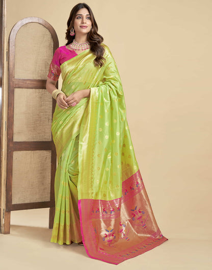 Limegreen Silk Woven Paithani Saree