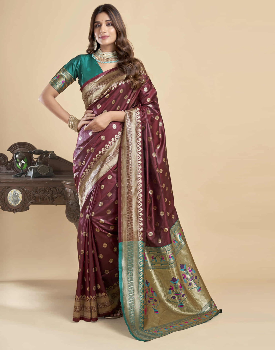 Brown Silk Woven Paithani Saree