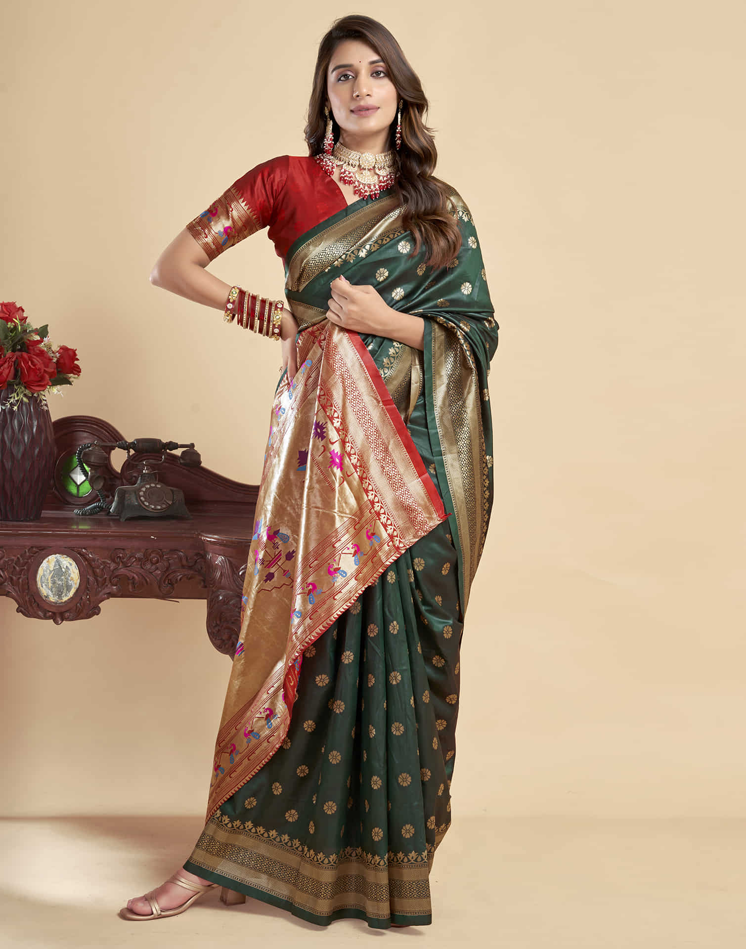 Dark Green Silk Woven Paithani Saree