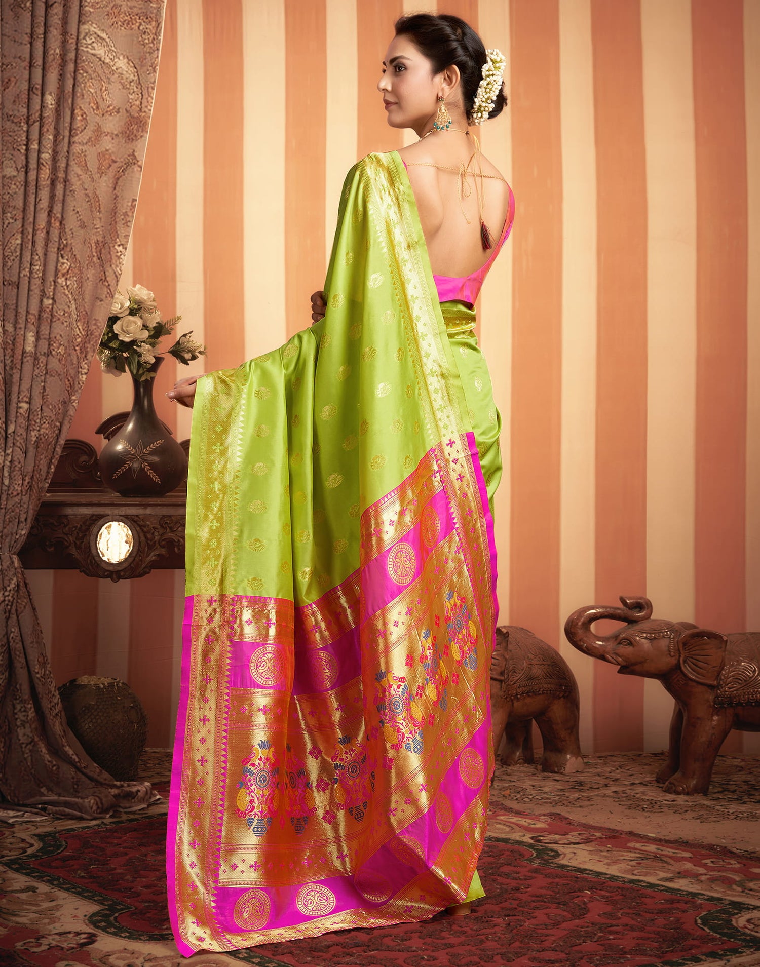 Lime Green Silk Woven Paithani Saree